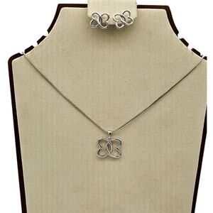 Sterling Silver Han Thai Double Hearts Interlocking Pierced Earrings & Necklace